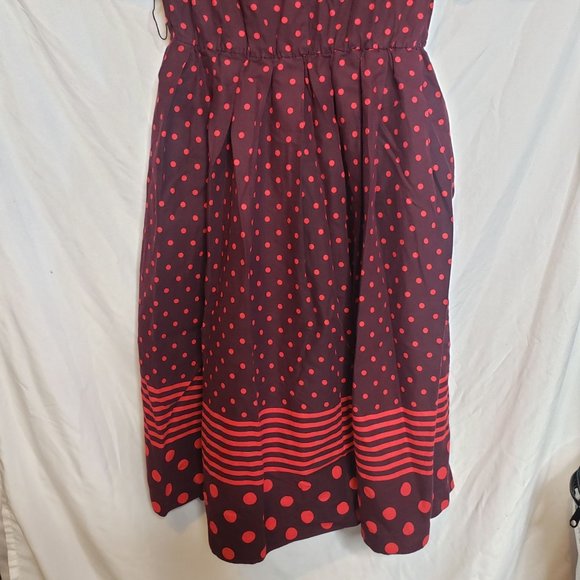 MCM Rocabilly Dress Nassau Miss New York Brown Red Dots Pockets Large Pinup - Picture 7 of 7